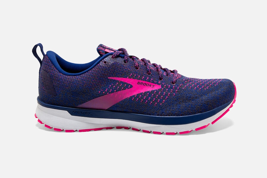 Brooks Running Shoes Womens Blue/Pink - Revel 4 Road - 0189-YXQSN